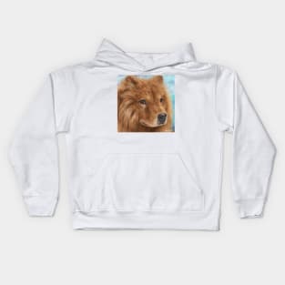 Painting of a Fluffy Brown Chow Chow Dog Kids Hoodie